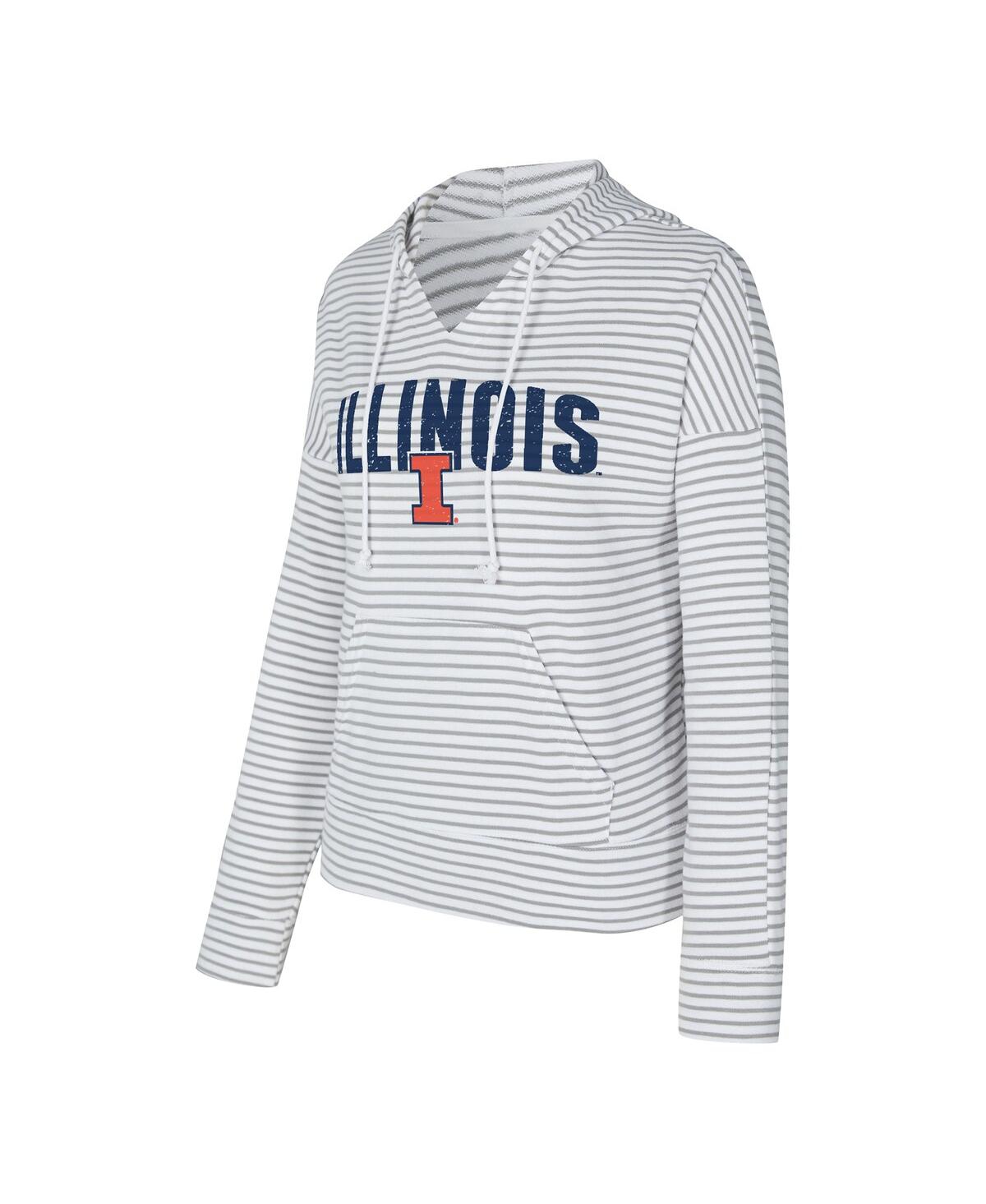 Concepts Sport Men's White/gray Illinois Fighting Illini French Terry Striped V-neck Pullover Hoodie In Gray