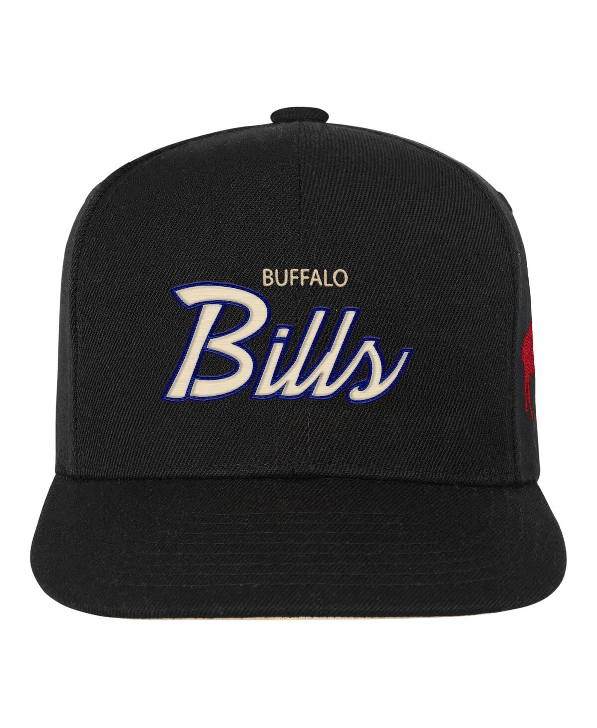 Mitchell & Ness Big Boys And Girls Black Buffalo Bills Cream Team Script Snapback Hat In Black