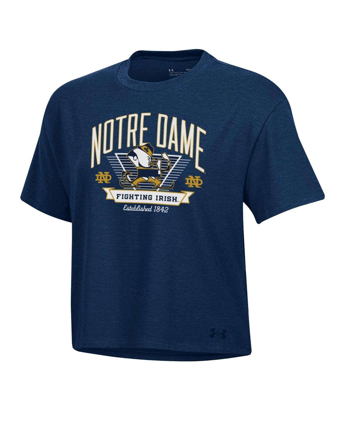 Under Armour Women's Navy Notre Dame Fighting Irish Essentials Icon Ultra-soft Tri-blend Boxy Cropped Performance In Blue