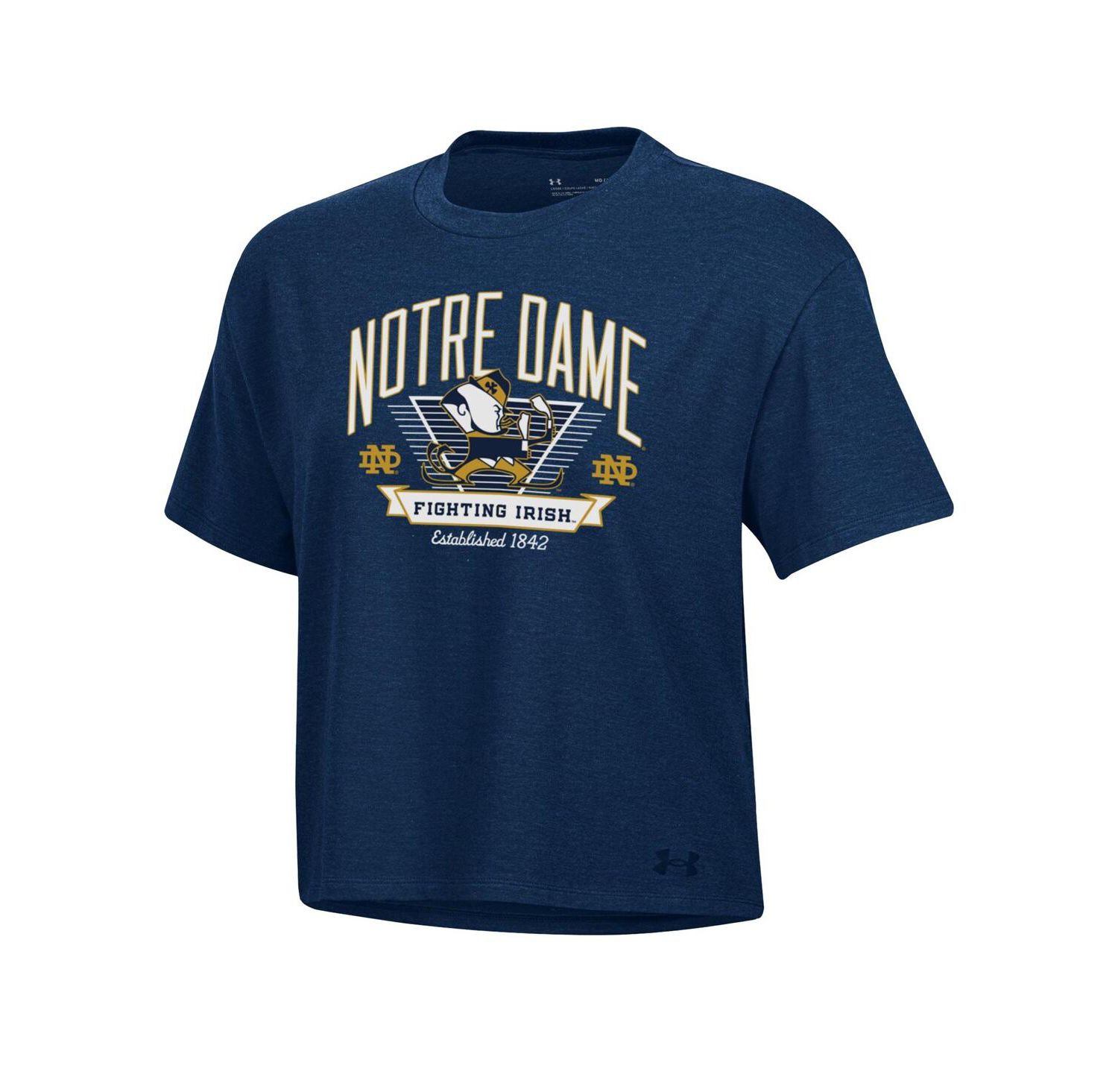 Women's Navy Notre Dame Fighting Irish Essentials Icon Ultra-Soft Tri-Blend Boxy Cropped Performance T-Shirt