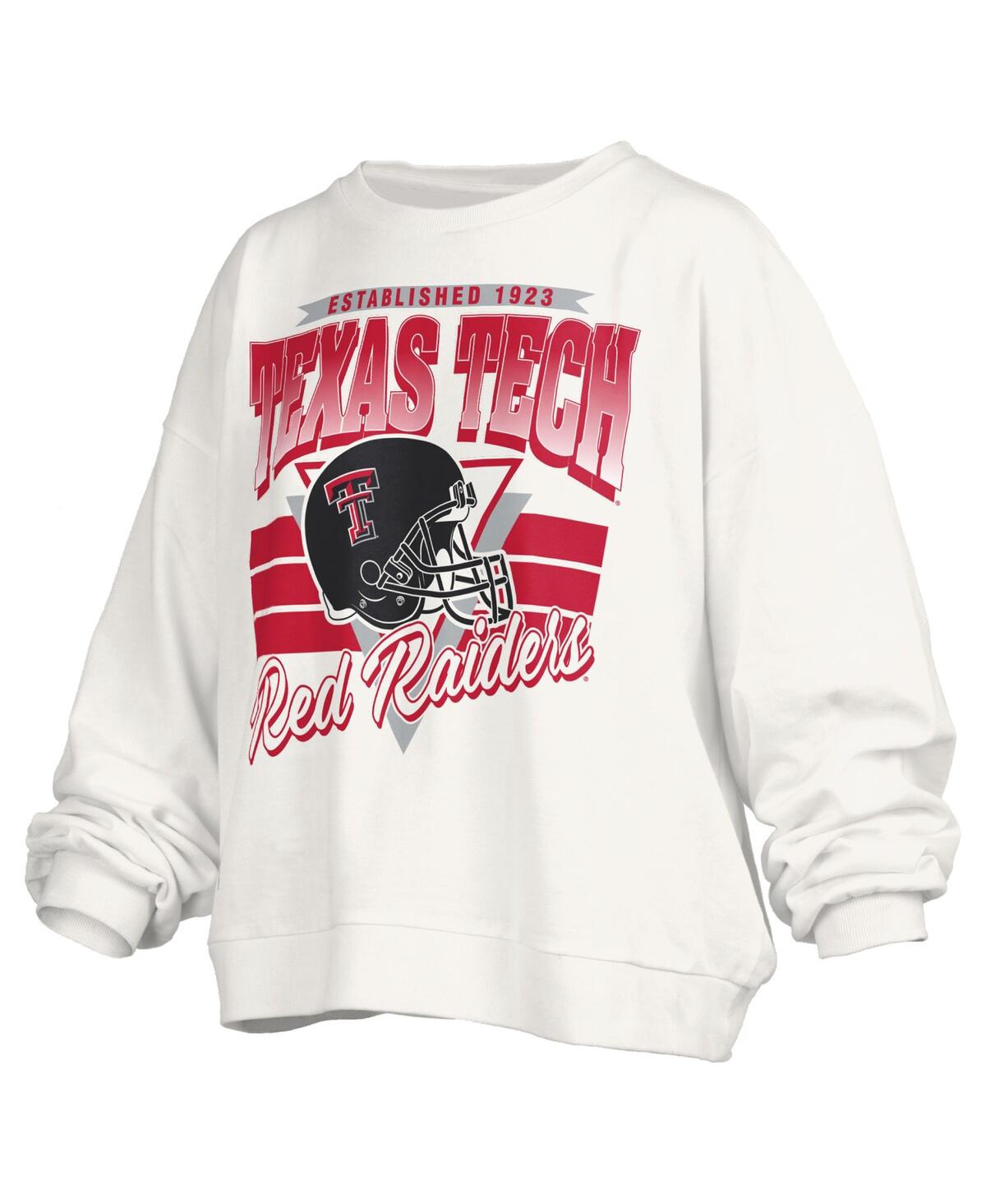 Pressbox White Texas Tech Red Raiders Oversized Janice Retro Waist-length Pullover Sweatshirt In White