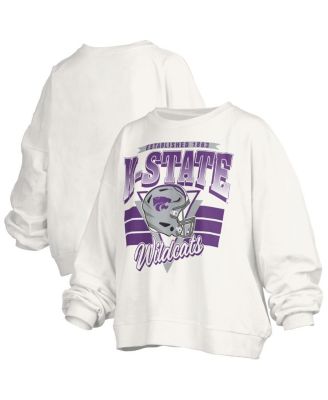 Pressbox - Women's White Kansas State Wildcats Oversized Janice Retro Waist-Length Pullover Sweatshirt