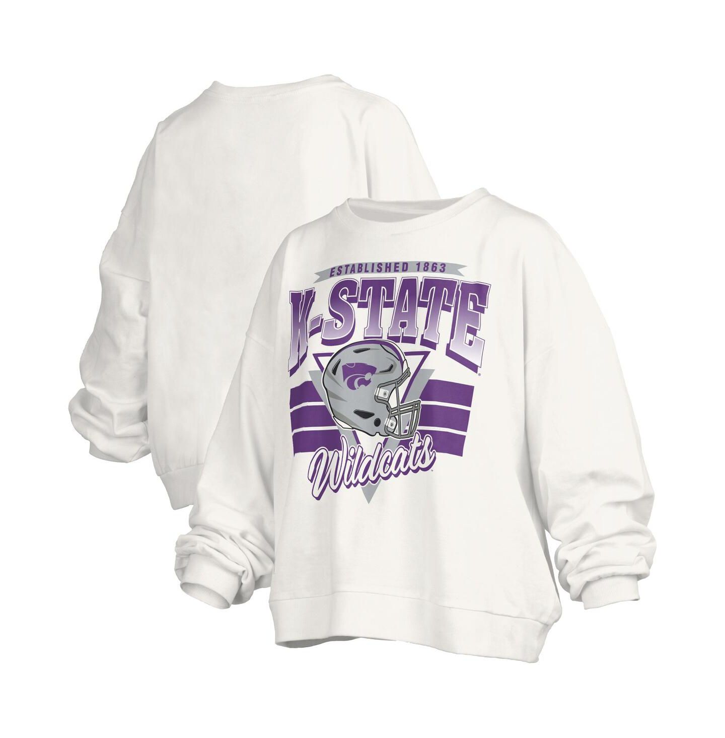 Женская толстовка Pressbox White Kansas State Wildcats Oversized Janice Retro Waist-Length Pullover — фото 1