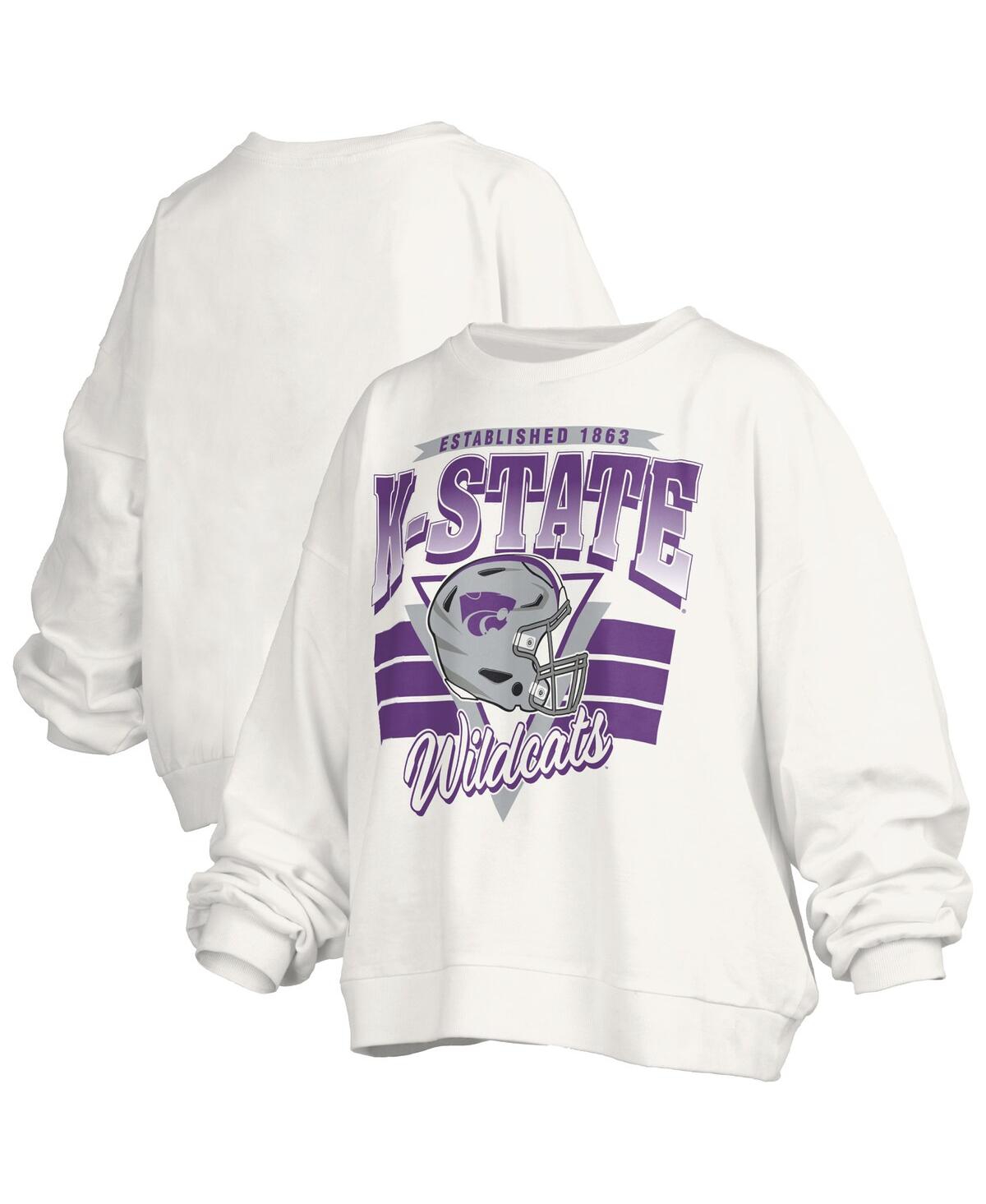 Pressbox Women's White Kansas State Wildcats Oversized Janice Retro Waist-length Pullover Sweatshirt In Multi