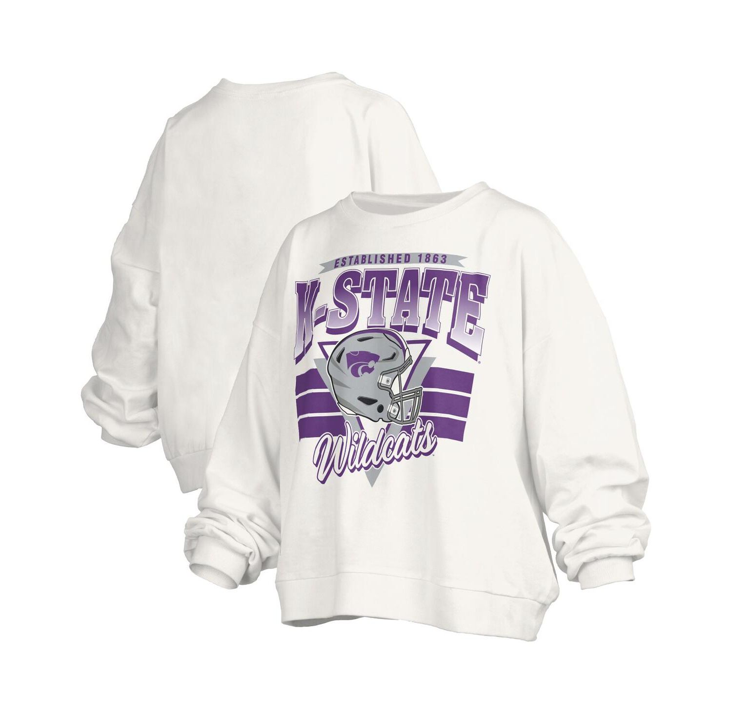 Women's White Kansas State Wildcats Oversized Janice Retro Waist-Length Pullover Sweatshirt