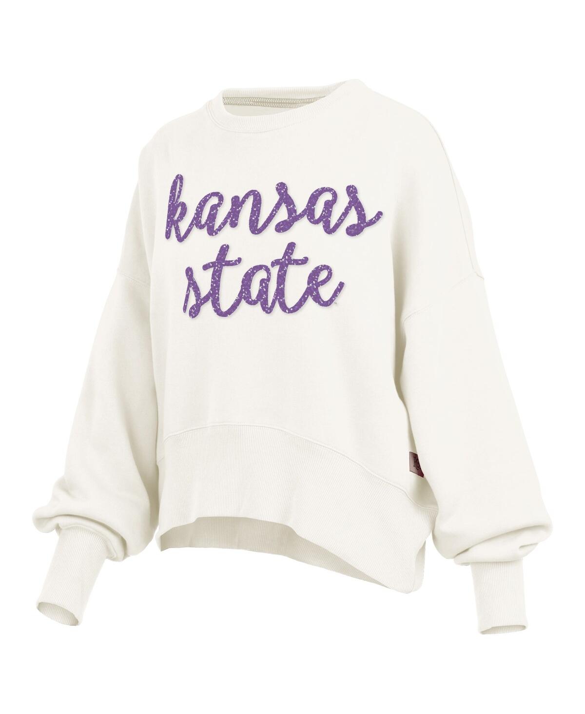 Pressbox Cream Kansas State Wildcats Oversized Chelsea Waist Length Pullover Sweatshirt In White