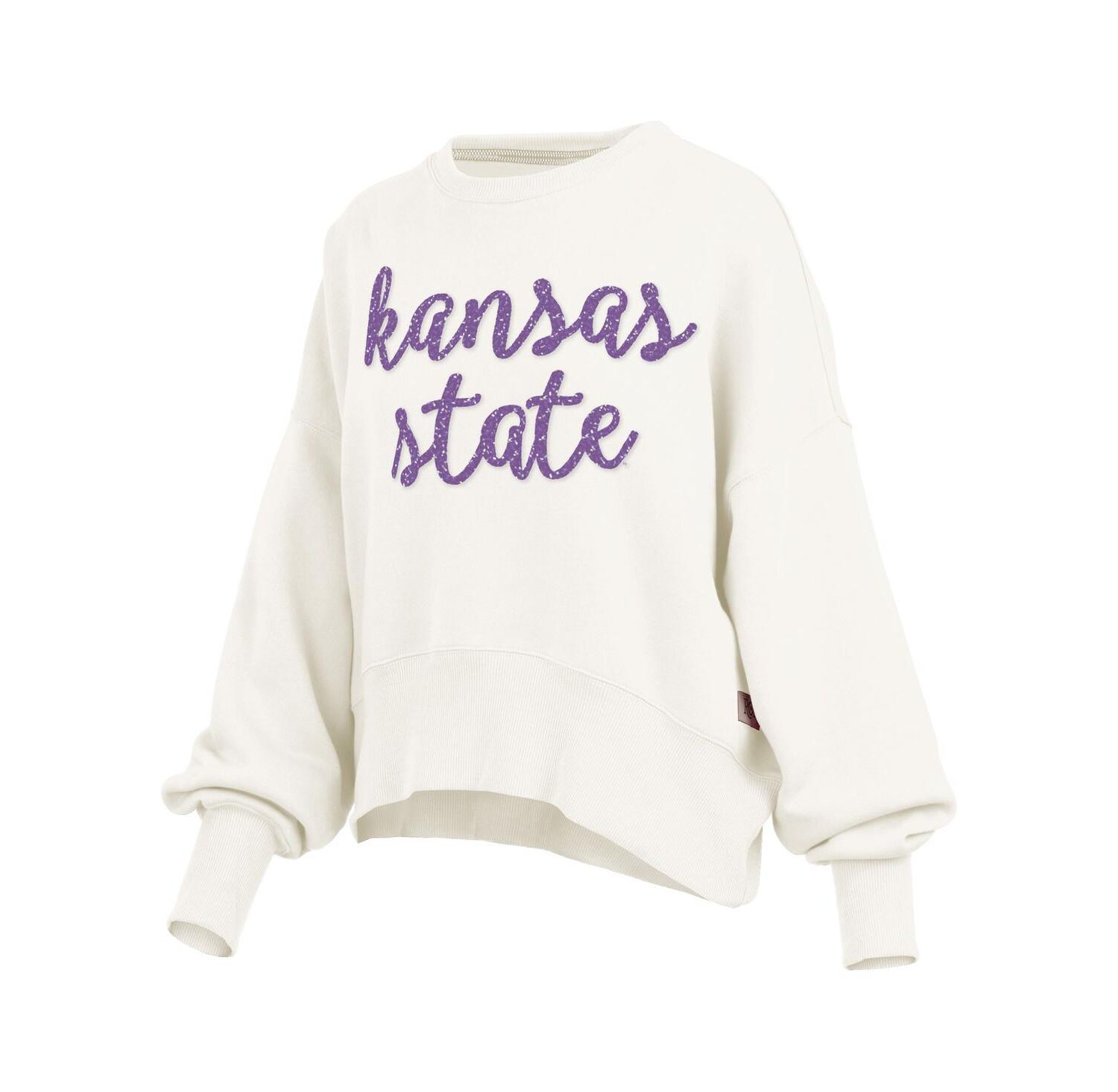 Women's Cream Kansas State Wildcats Oversized Chelsea Waist Length Pullover Sweatshirt