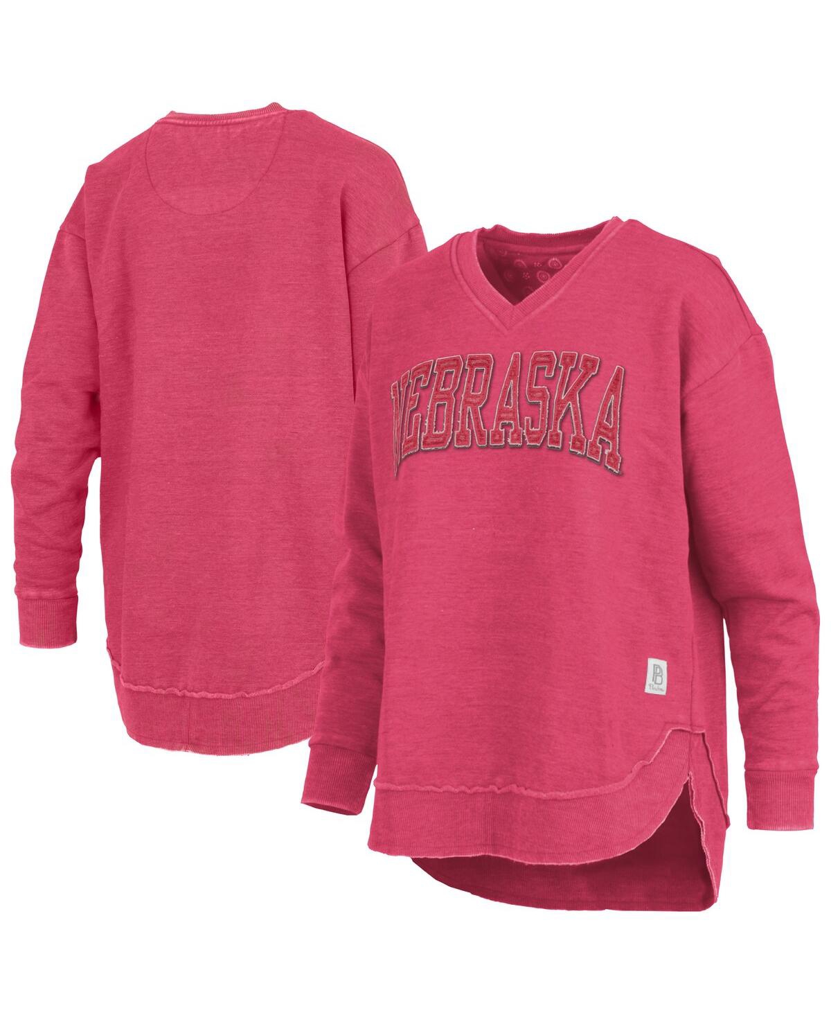 Pressbox Women's Scarlet Nebraska Huskers Westin Poncho V-neck Pullover Sweatshirt In Red