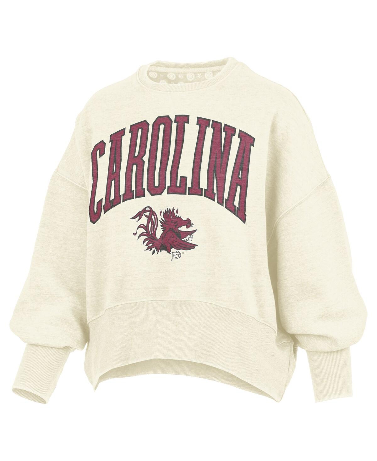 Pressbox Natural South Carolina Gamecocks Oversized Waist-length Crewneck Sweatshirt In Neutral
