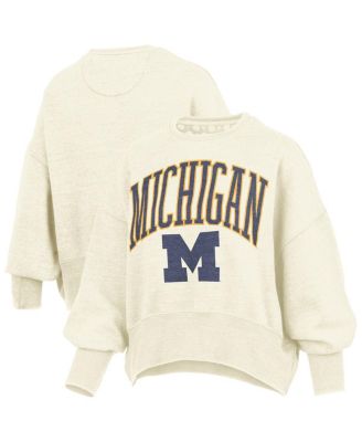 Pressbox - Women's Natural Michigan Wolverines Oversized Waist-Length Crewneck Sweatshirt