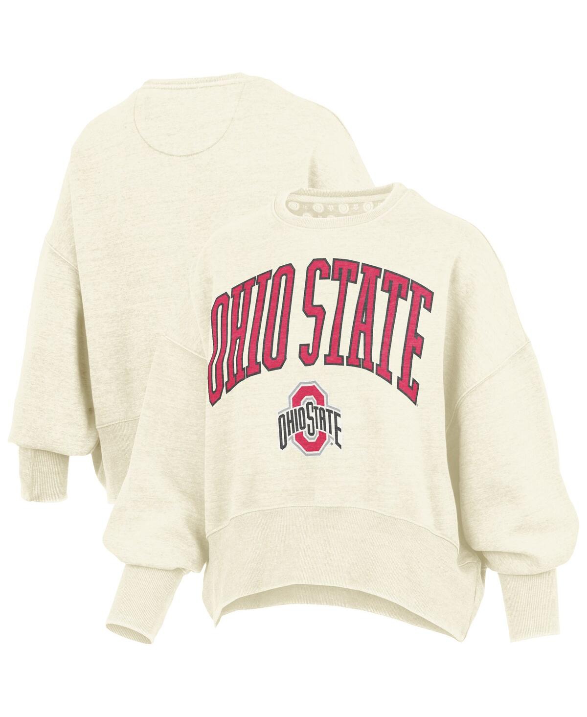 Pressbox Natural Ohio State Buckeyes Oversized Waist-length Crewneck Sweatshirt In Brown