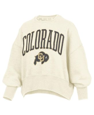 Women's Natural Colorado Buffaloes Oversized Waist-Length Crewneck Sweatshirt
