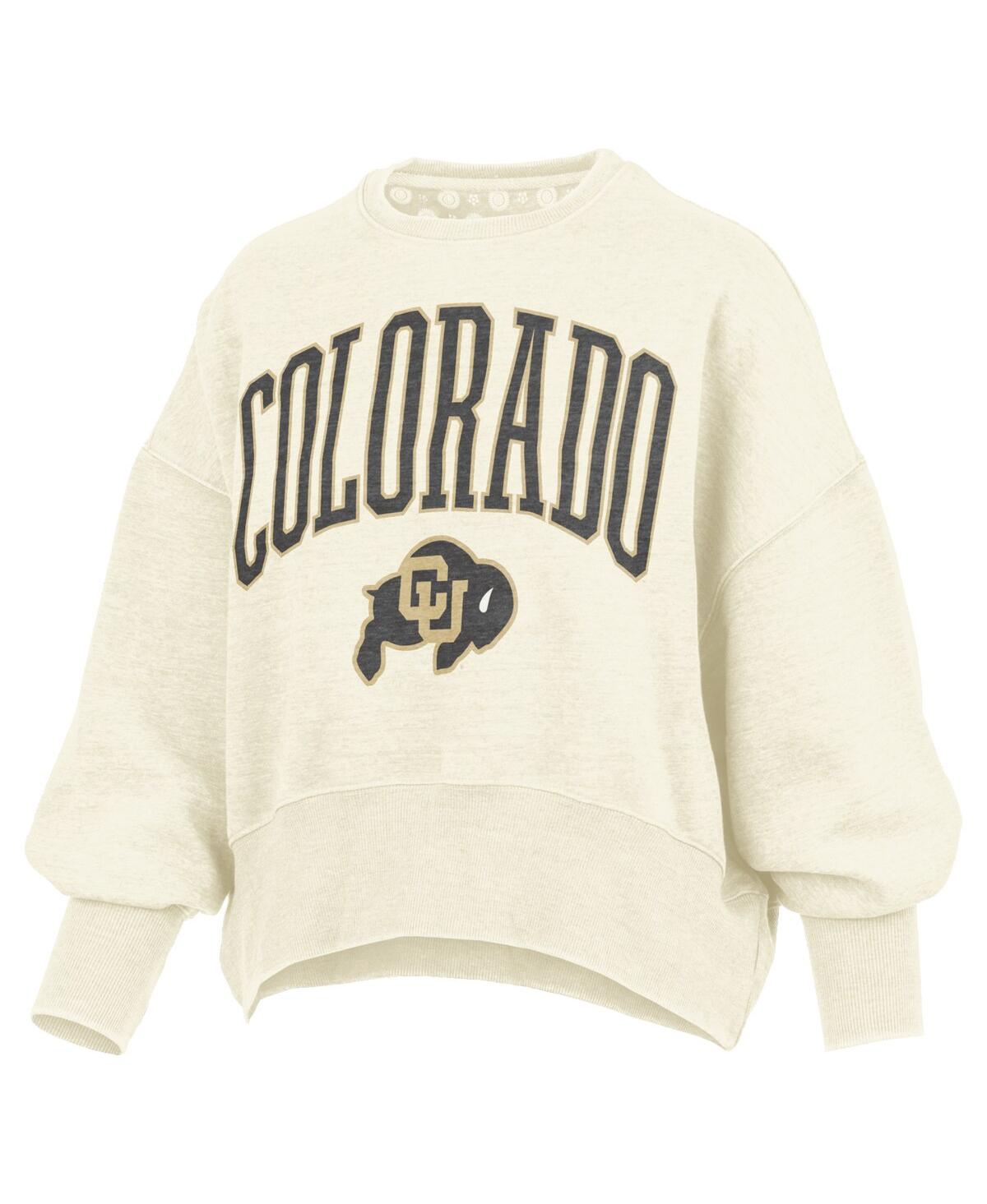 Pressbox Women's Natural Colorado Buffaloes Oversized Waist-length Crewneck Sweatshirt In Neutral
