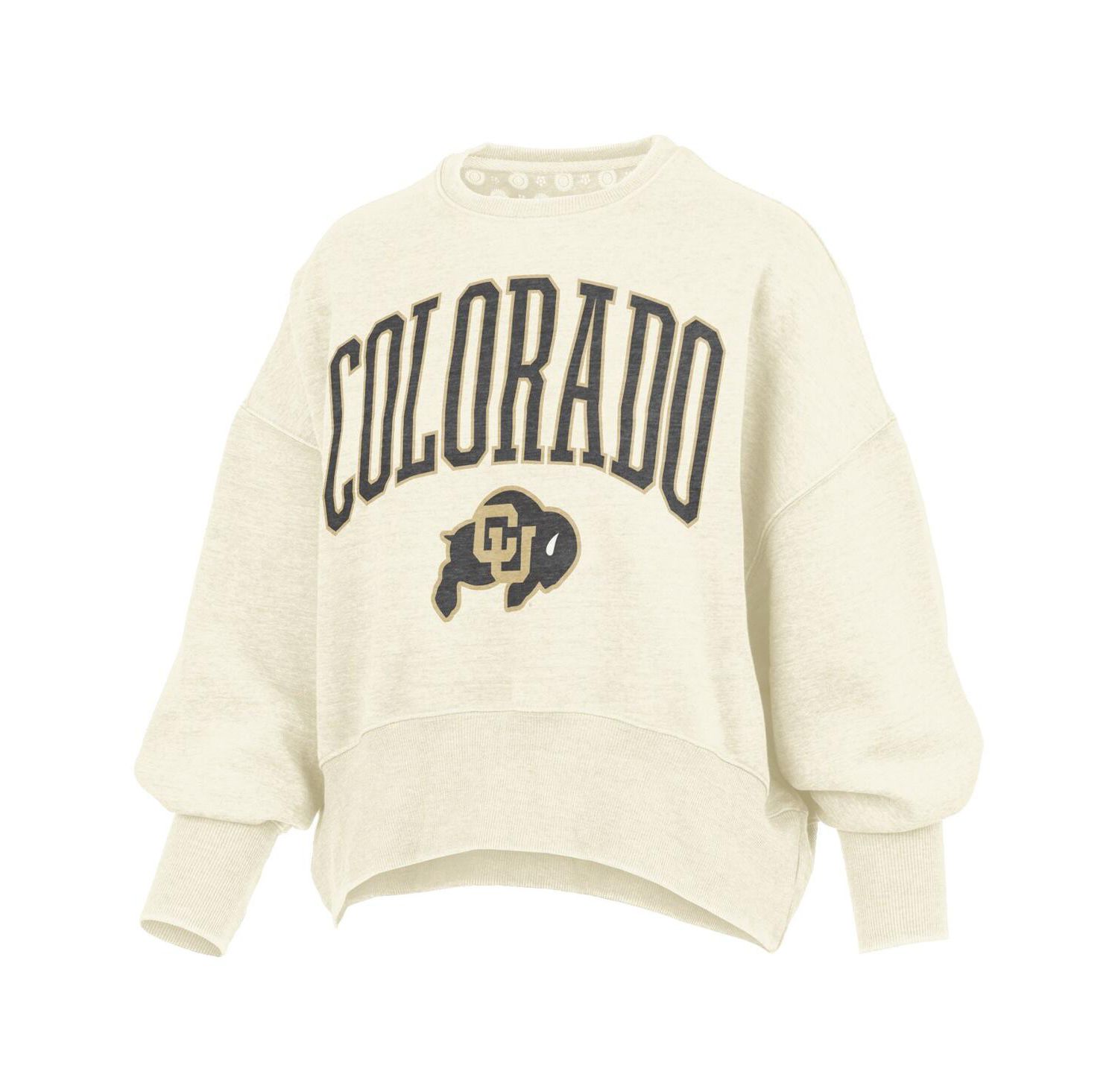 Women's Natural Colorado Buffaloes Oversized Waist-Length Crewneck Sweatshirt