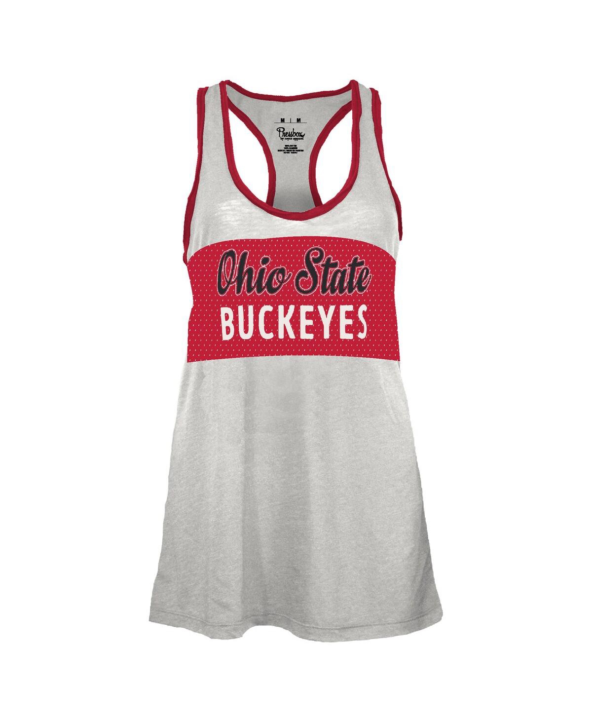 Pressbox Women's White/scarlet Ohio State Buckeyes Tracy Racerback Burnout Tank Top In Gray