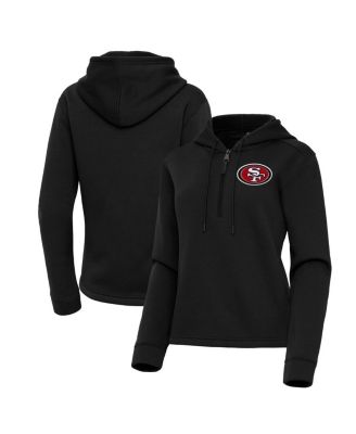 Antigua - Women's Black San Francisco 49ers Contemporary Quarter-Zip Hoodie