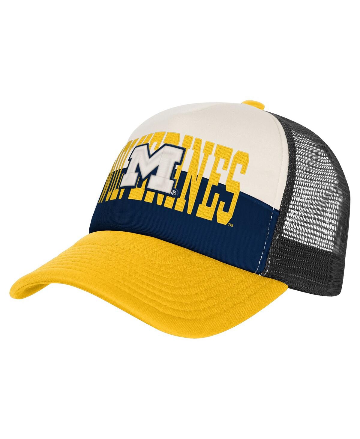 Outerstuff Big Boys And Girls Navy/cream Michigan Wolverines Modern Fan Trucker Adjustable Hat In Yellow