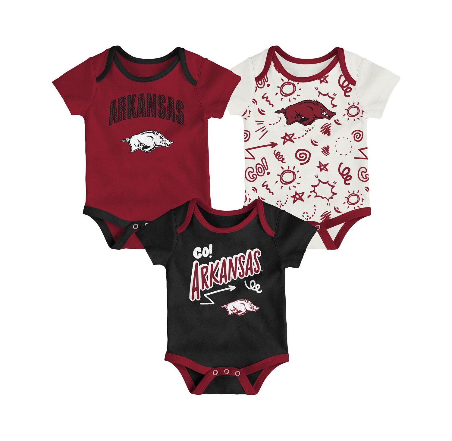 Baby Boys and Girls 3-Pack Arkansas Razorbacks All Day Play Bodysuit Set