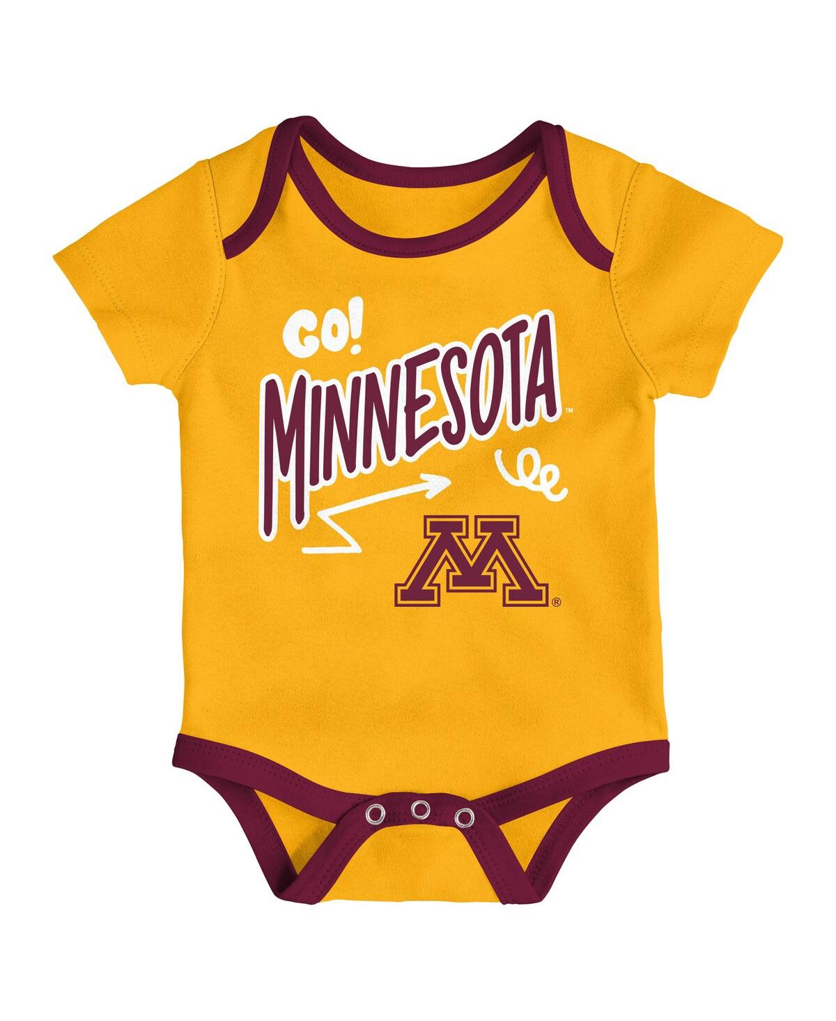 Outerstuff Baby Boys And Girls 3-pack Minnesota Golden Gophers All Day Play Bodysuit Set In Multi