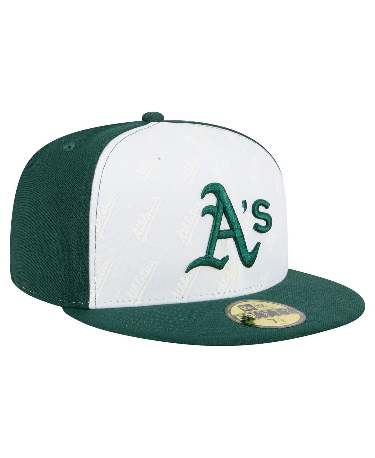 New Era Men's White/green Athletics Repeat 59fifty Fitted Hat In Multi
