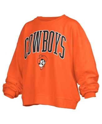 Women's Orange Oklahoma State Cowboys Janise Arch Over Logo Waist Length Oversized Pullover Sweatshirt