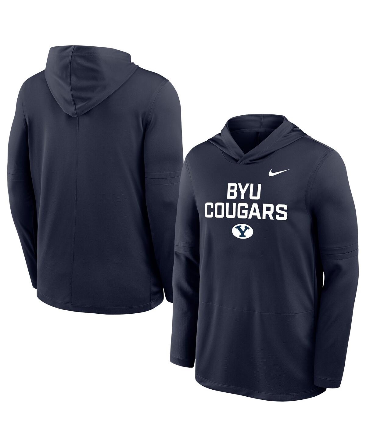 Nike Men's Navy Byu Cougars 2025 Sideline Dri-fit Long Sleeve Hoodie T-shirt In Black