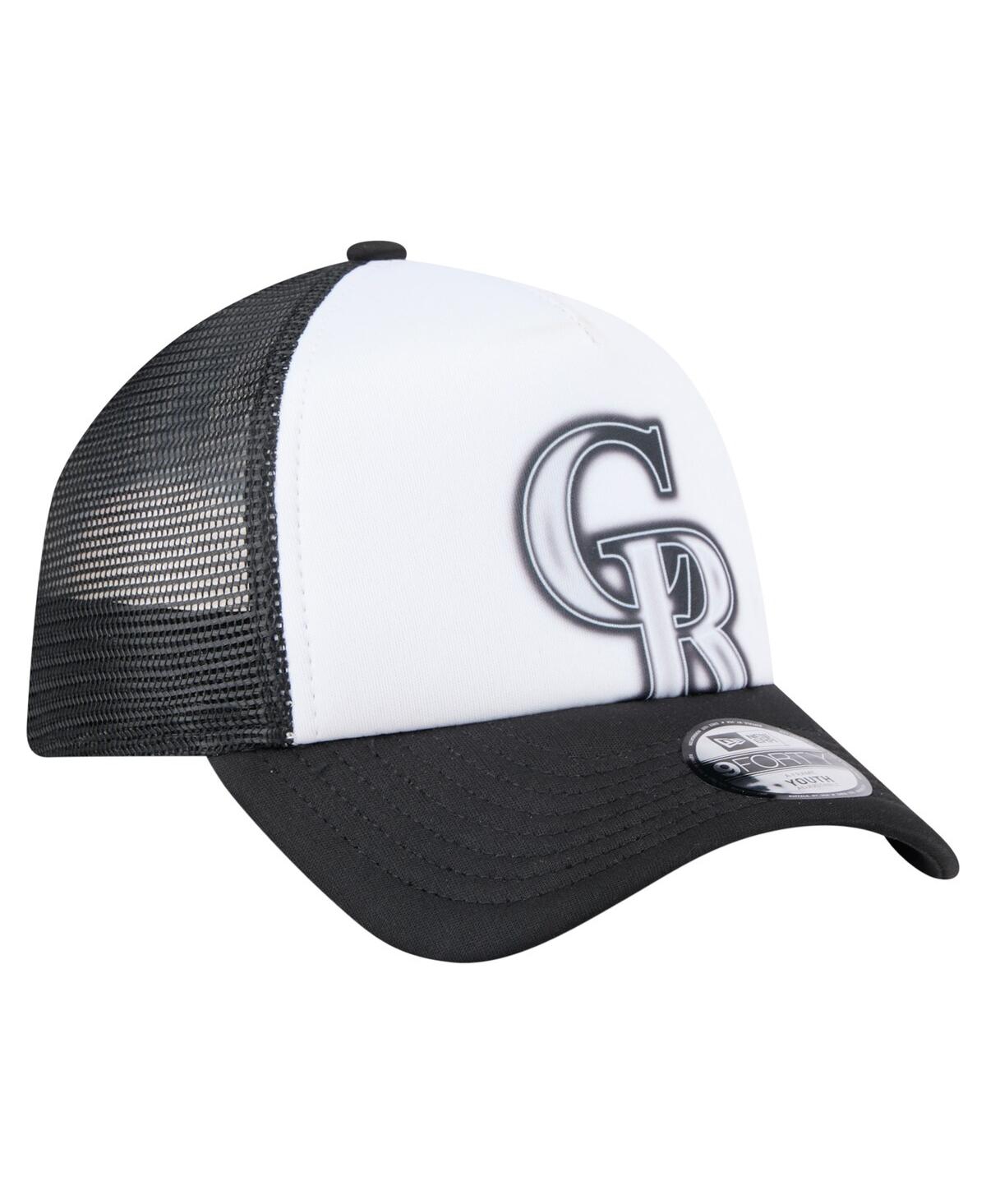 New Era Toddler White/black Colorado Rockies Painted A-frame 9forty Trucker Adjustable Hat In White