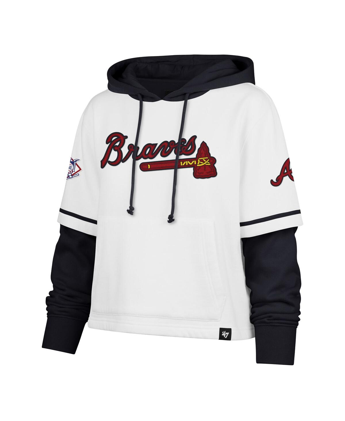 47 Brand Women's White Atlanta Braves Trifecta Shortstop Cropped Pullover Hoodie In White