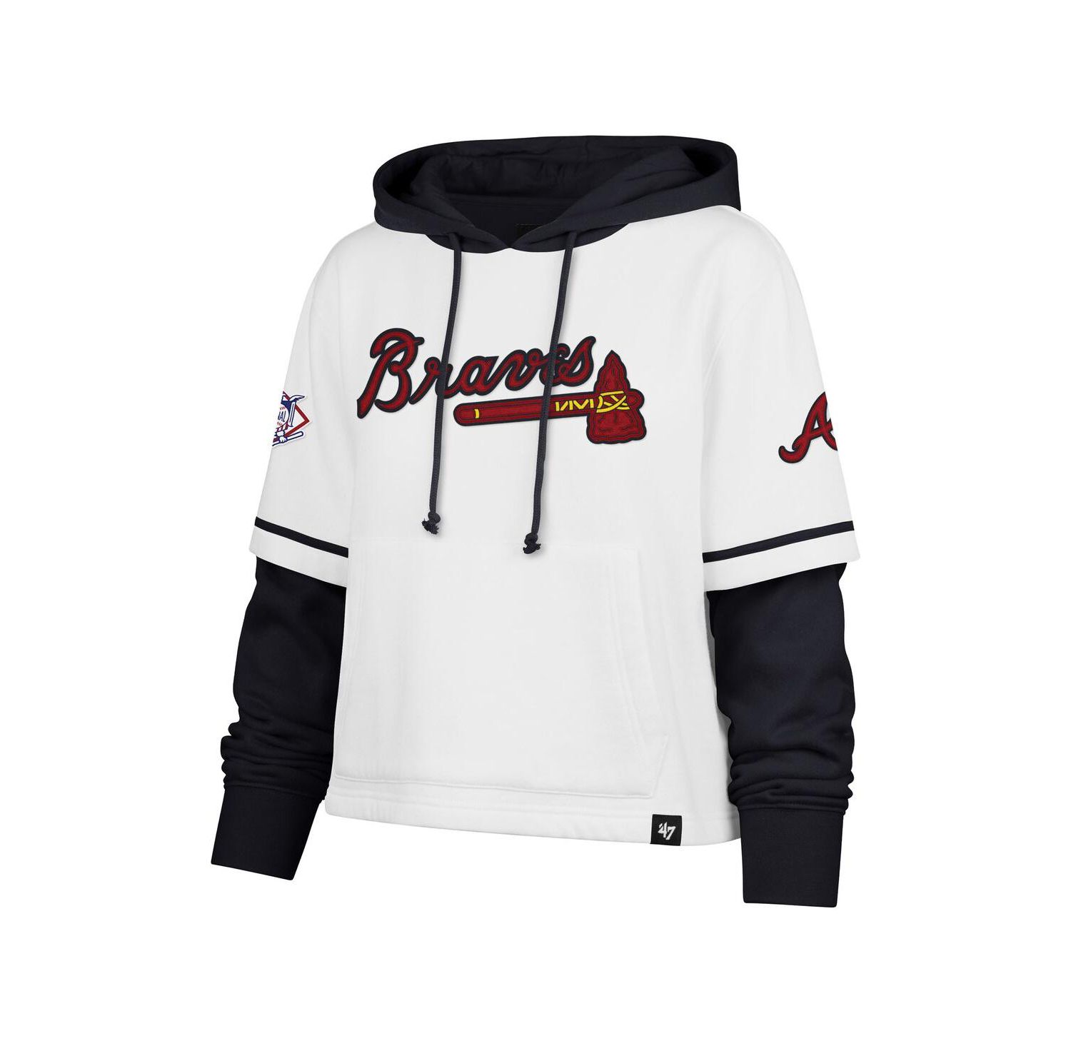 Women's White Atlanta Braves Trifecta Shortstop Cropped Pullover Hoodie