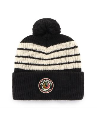'47 Brand - Men's Black Chicago Blackhawks Old Time Hockey Barn Cuffed with Pom Knit Hat
