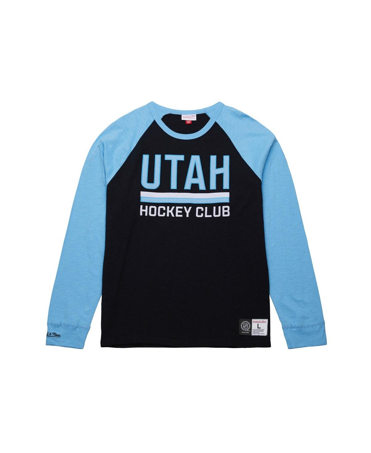 Mitchell & Ness Men's Black/light Blue Utah Mammoth Legendary Slub Long Sleeve Raglan T-shirt In Blue