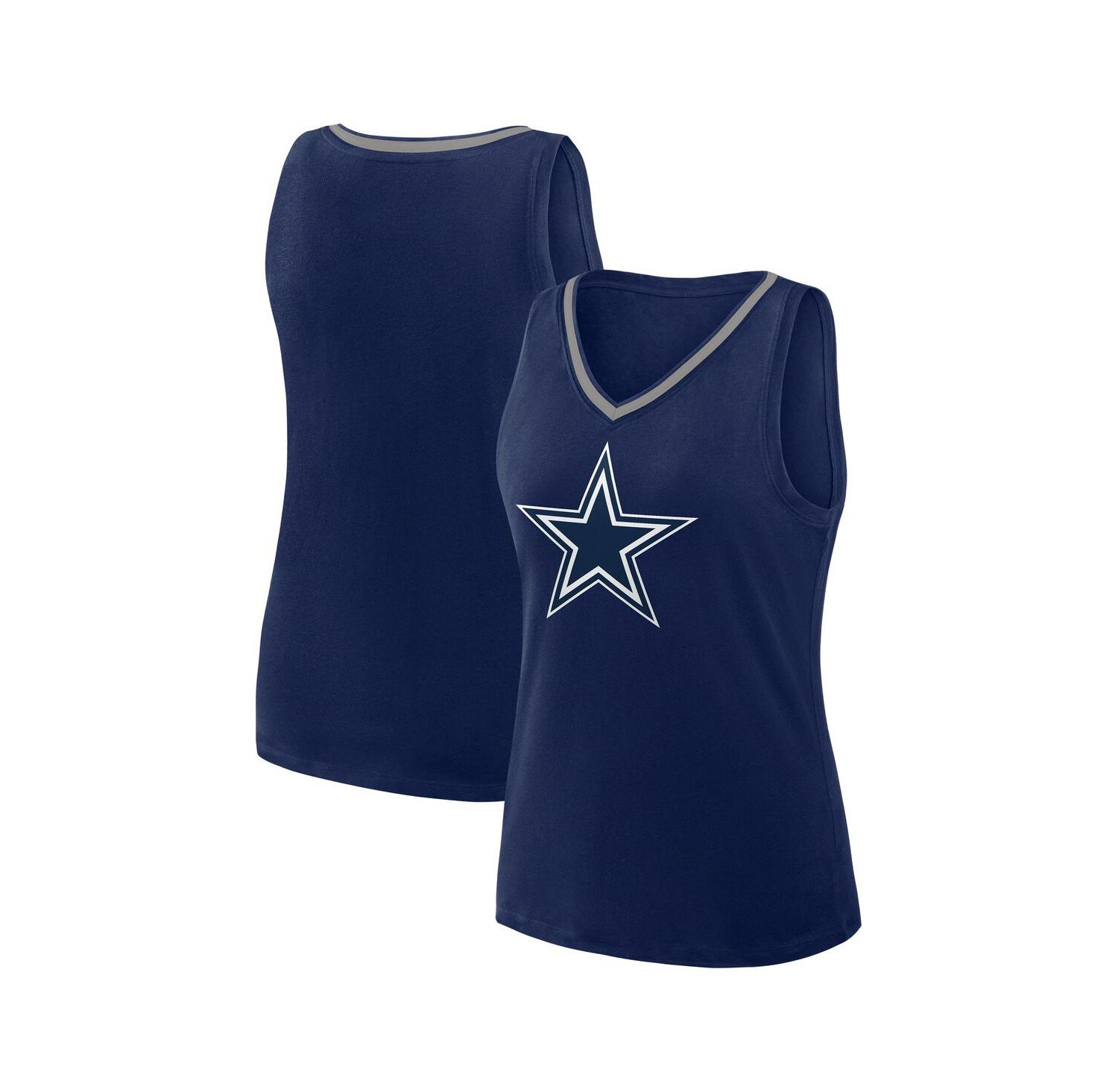 Women's Navy Dallas Cowboys Plus Size Stellar Win V-Neck Tank Top