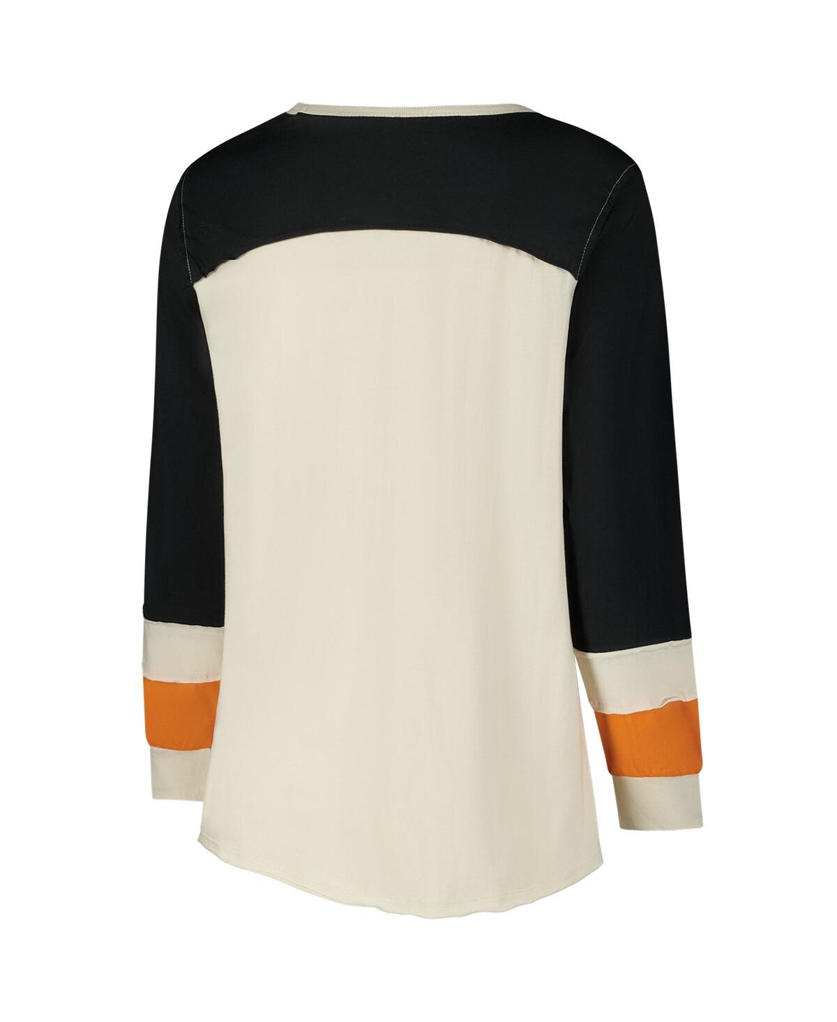 47 Brand Women's Cream/black Cincinnati Bengals Plus Size Double Header Curve Toni Long Sleeve T-shirt In Brown
