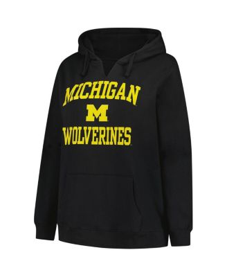 Women's Black Michigan Wolverines Plus Size Heart Soul Notch Neck Pullover Hoodie