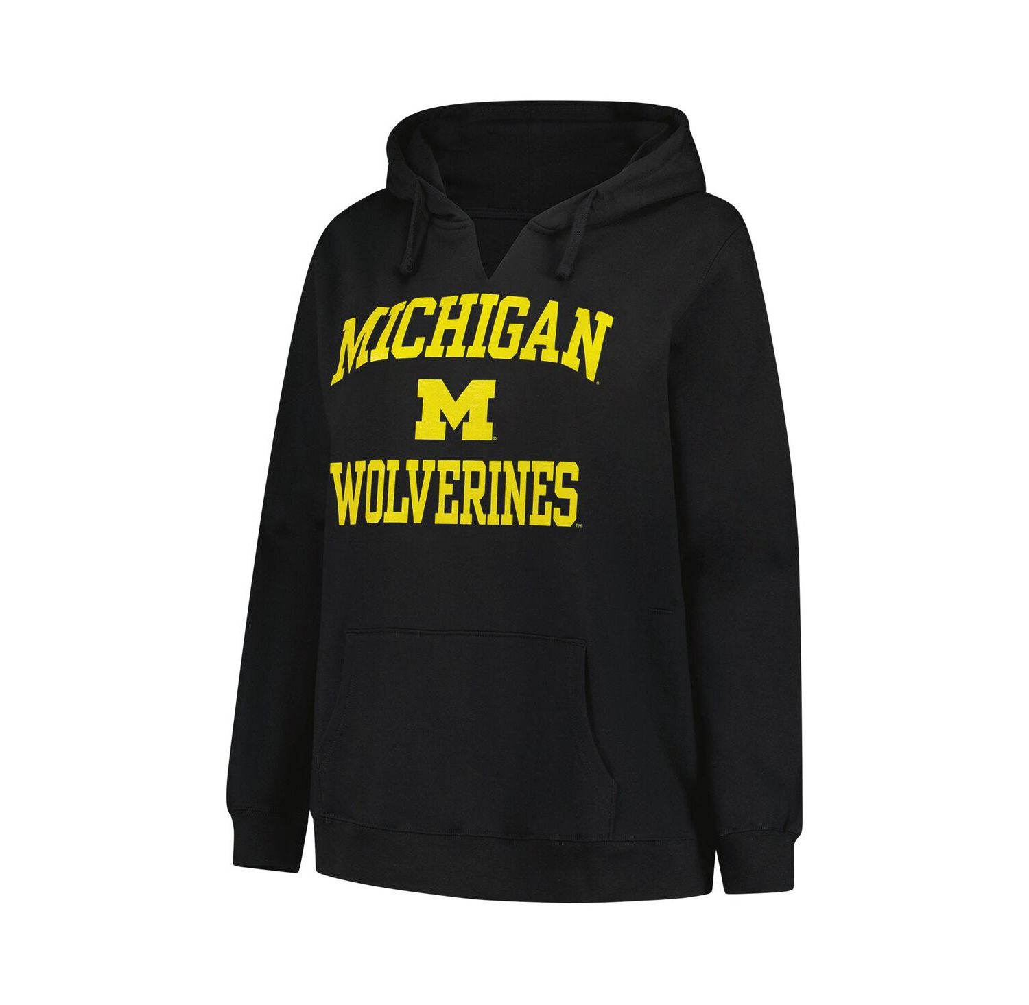 Women's Black Michigan Wolverines Plus Size Heart & Soul Notch Neck Pullover Hoodie