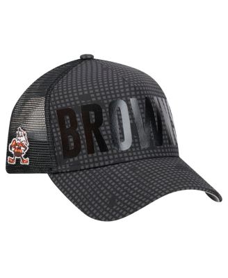 New Era - Men's Black Cleveland Browns Throwback Midnight Ink Tonal Text A-Frame Trucker 9FORTY Adjustable Hat