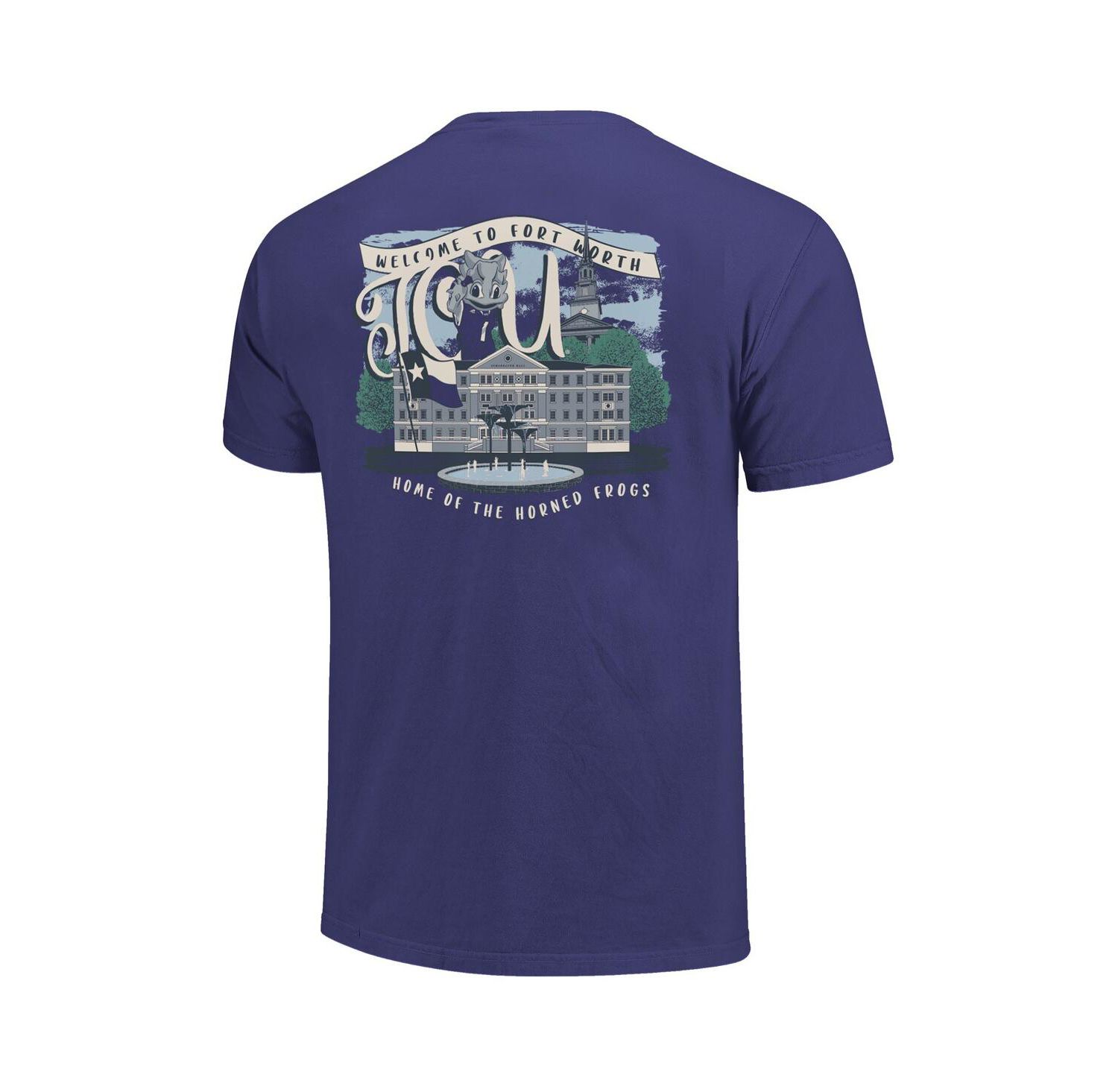 Women's Purple TCU Horned Frogs Comfort Colors Campus Scene Drawing Script T-Shirt