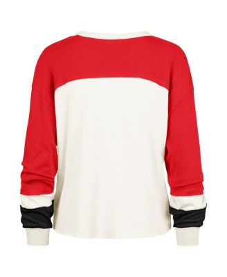 Women's Cream Wisconsin Badgers Double Header Curve Raglan Long Sleeve T-Shirt