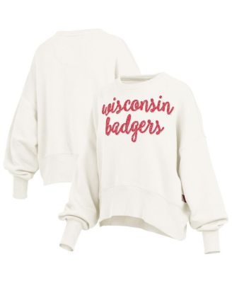 Pressbox - Women's Cream Wisconsin Badgers Oversized Chelsea Waist Length Pullover Sweatshirt