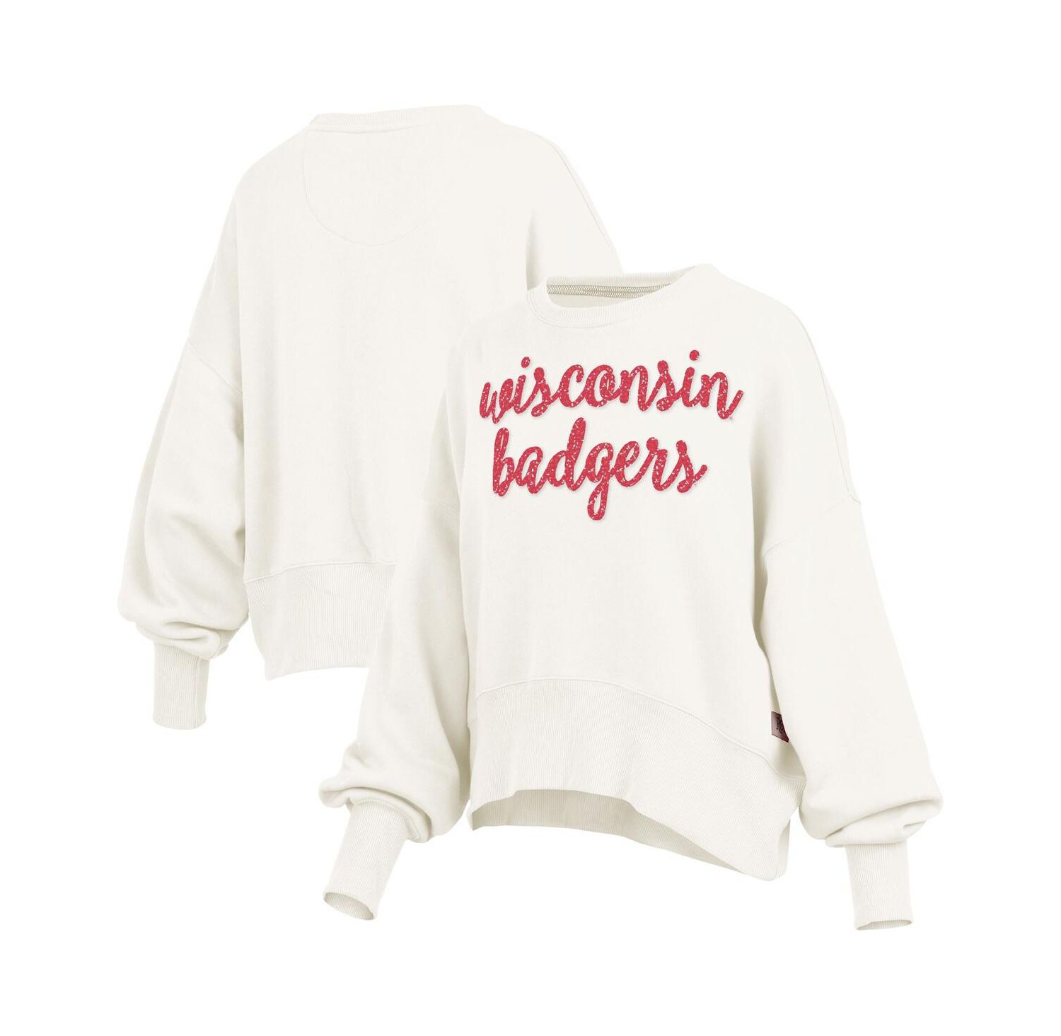 Women's Cream Wisconsin Badgers Oversized Chelsea Waist Length Pullover Sweatshirt