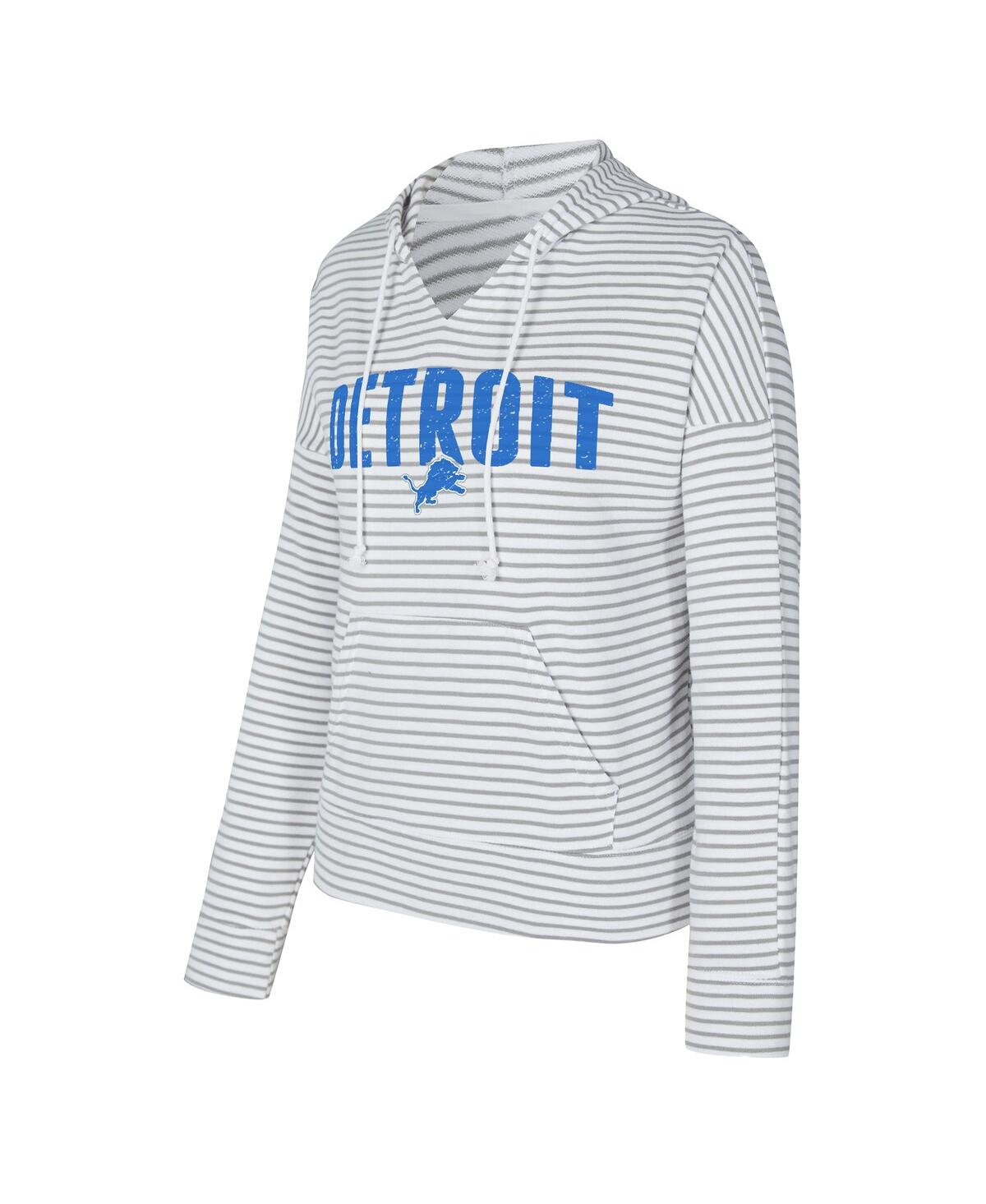 Concepts Sport White/gray Detroit Lions Liftoff Striped V-neck Hoodie In Multi