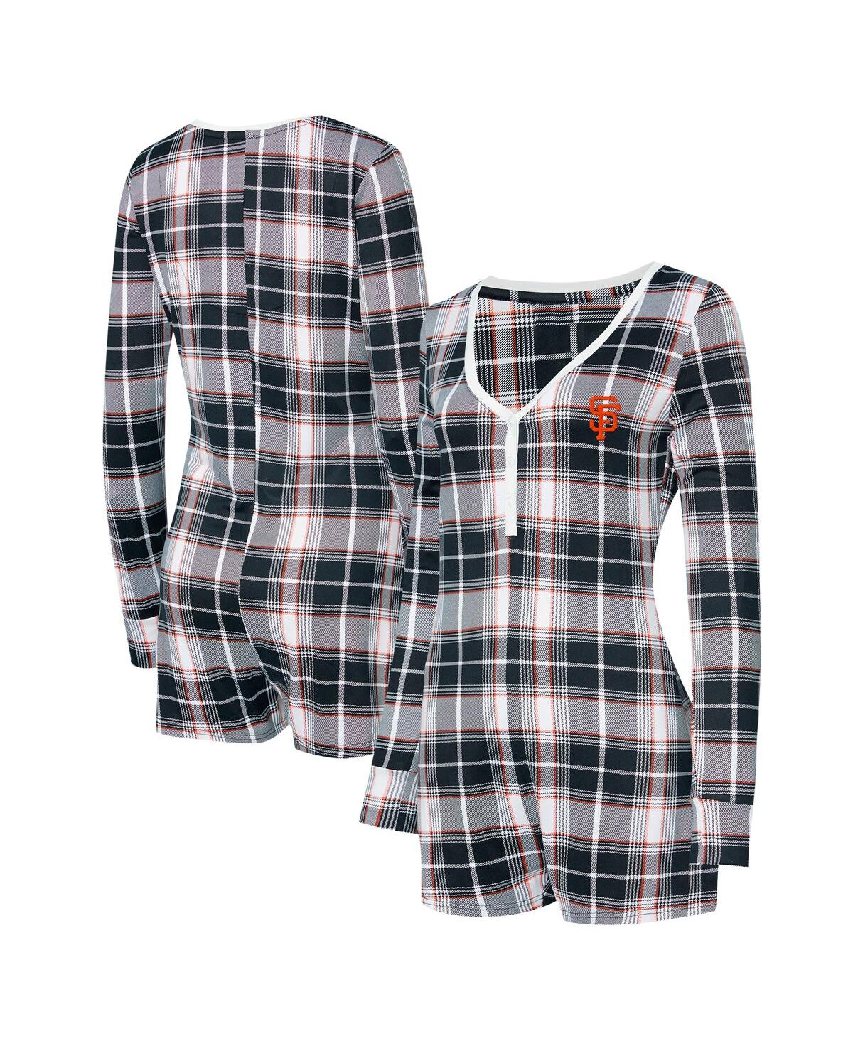 Concepts Sport Women's Black San Francisco Giants Ashford Plaid V-neck Knit Romper In Multi