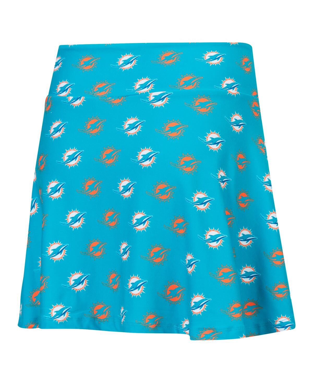 Concepts Sport Aqua Miami Dolphins Record Allover Print Knit Sleep Skort In Blue