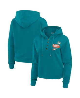 WEAR by Erin Andrews - Women's Aqua Miami Dolphins Waffle-Knit Pullover Hoodie