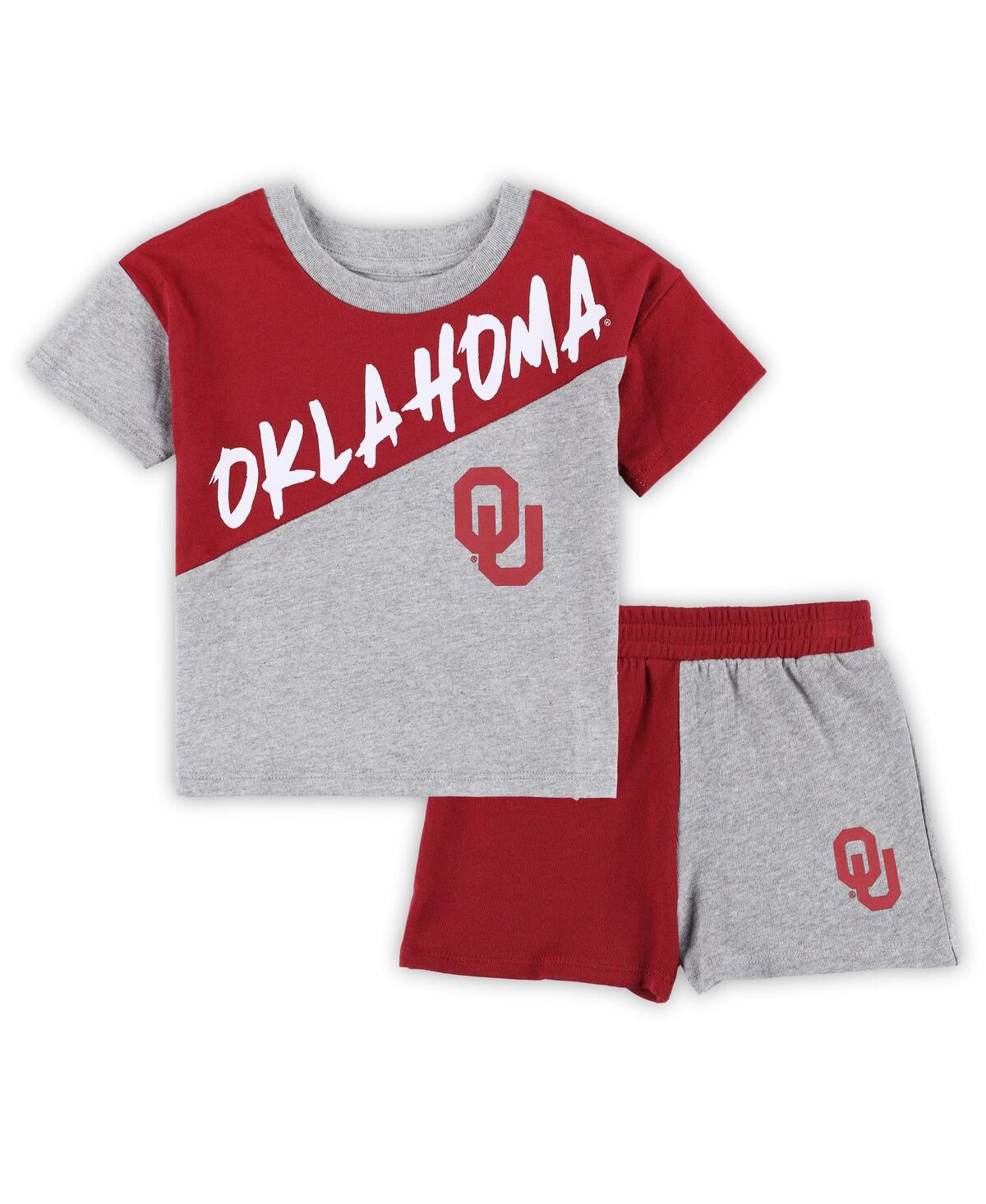 Outerstuff Toddler 2-piece Heather Gray Oklahoma Sooners Super Star T-shirt And Shorts Set In Red