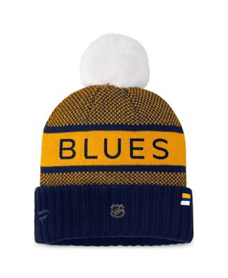 Women's Navy/Gold St. Louis Blues Authentic Pro Rink Cuffed with Pom Knit Hat