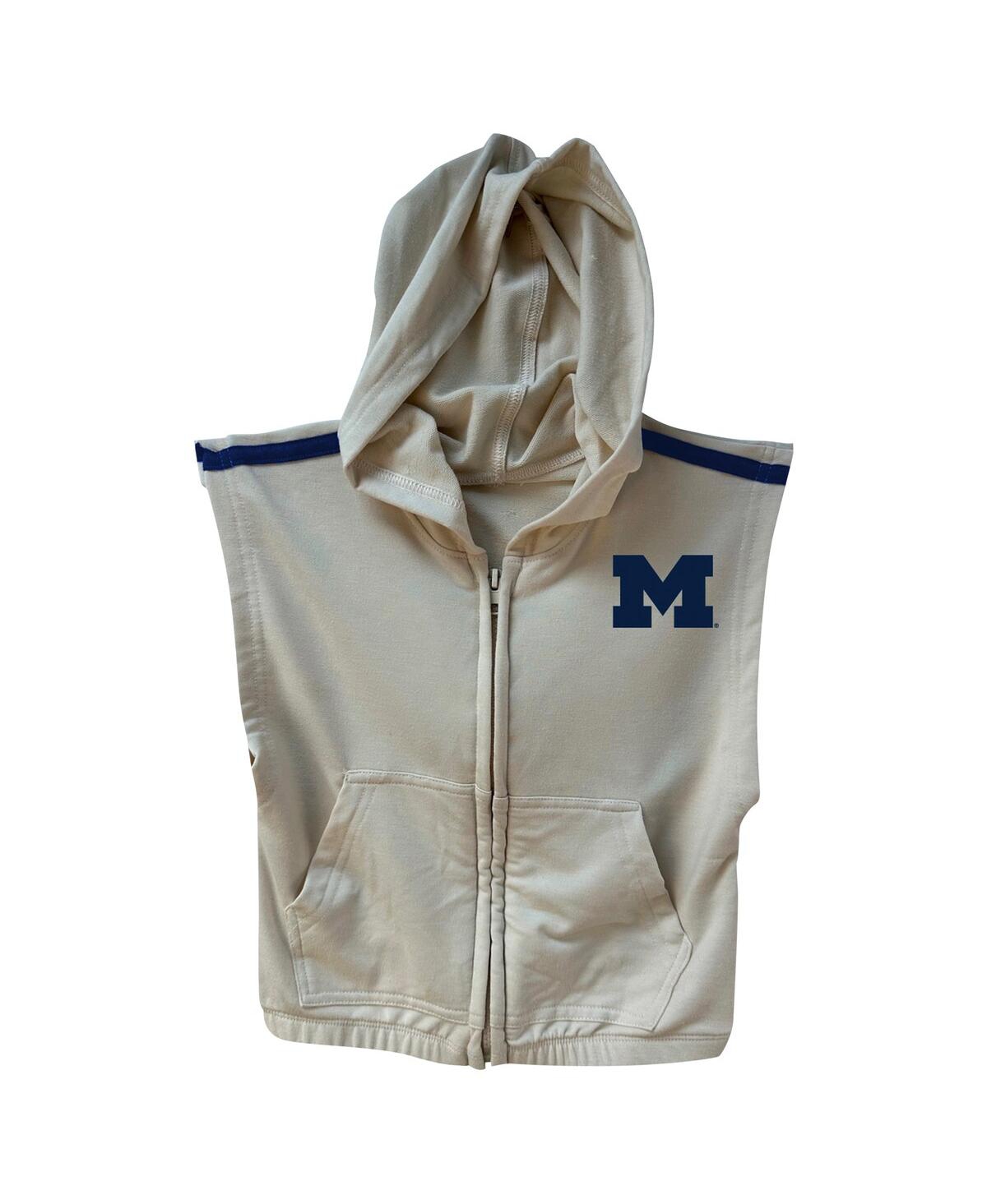 Wes & Willy Girls Toddler 2-piece Tan Michigan Wolverines Tri-blend Sleeveless Full Zip Hoodie And Tiered Skirt  In Blue