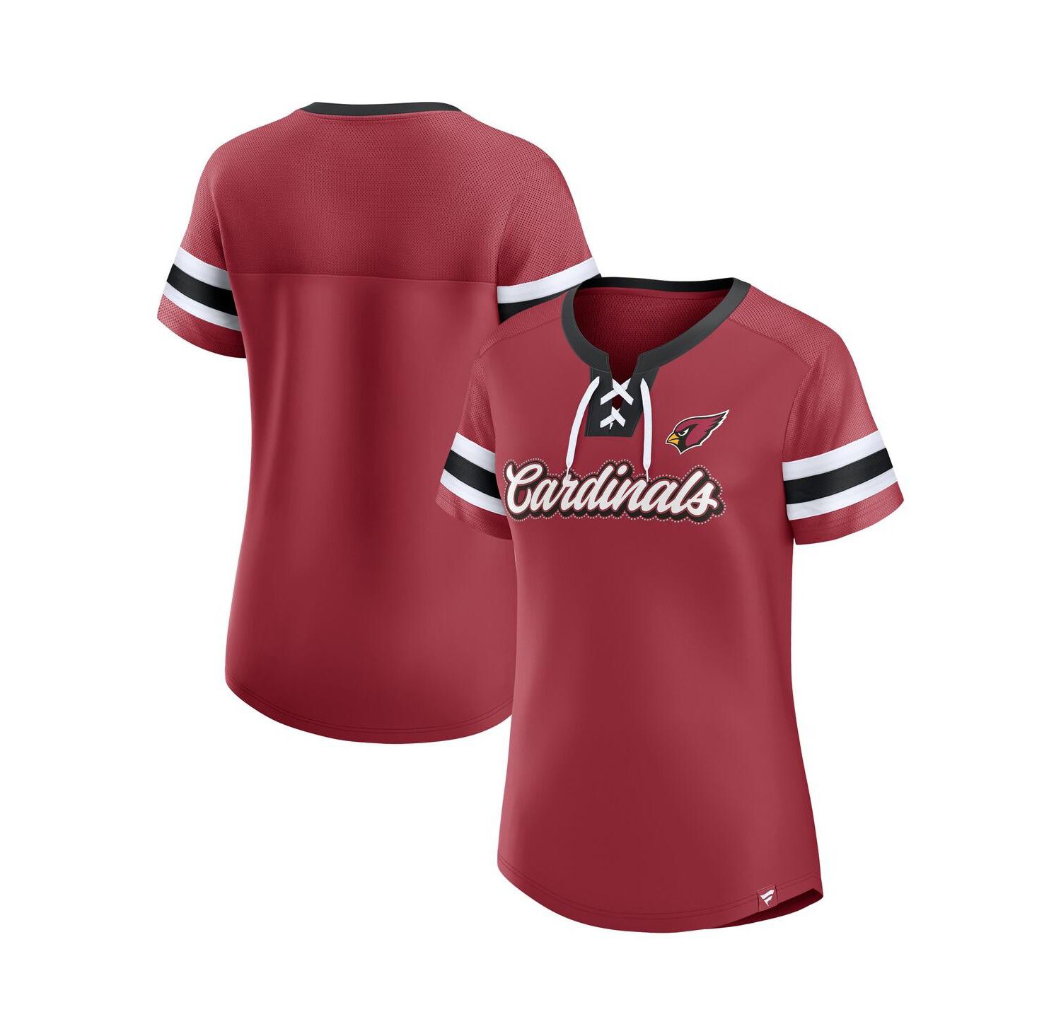 Women's Cardinal Arizona Cardinals Iconic Bling Athena Lace-Up V-Neck T-Shirt