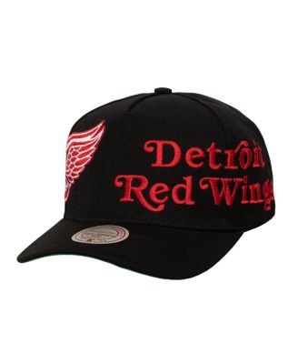 Mitchell & Ness - Men's Black Detroit Red Wings Busted Logo Wordmark Wrap-Around Pro Pinch Adjustable Hat