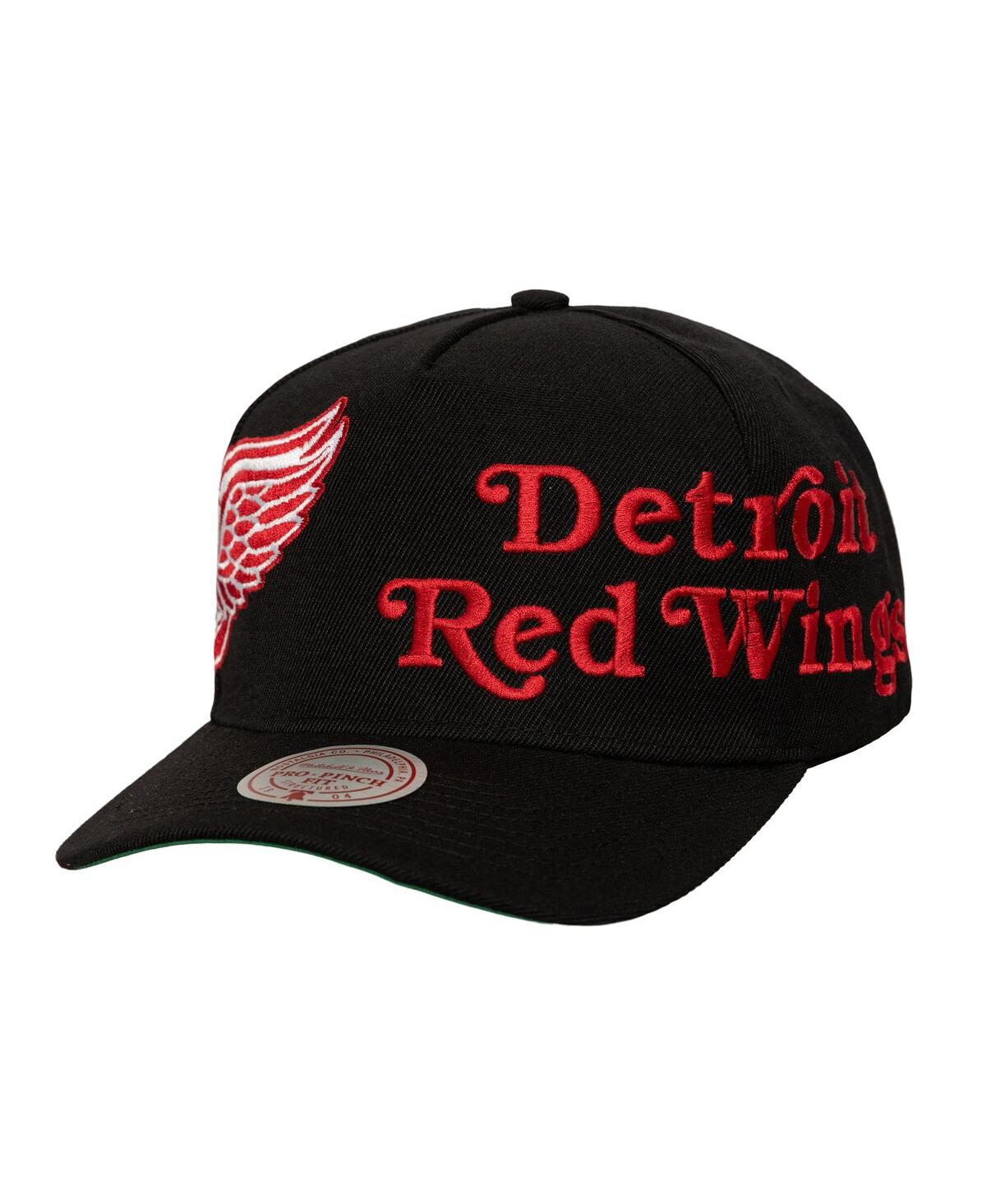 Mitchell & Ness Men's Black Detroit Red Wings Busted Logo Wordmark Wrap-around Pro Pinch Adjustable Hat In Black
